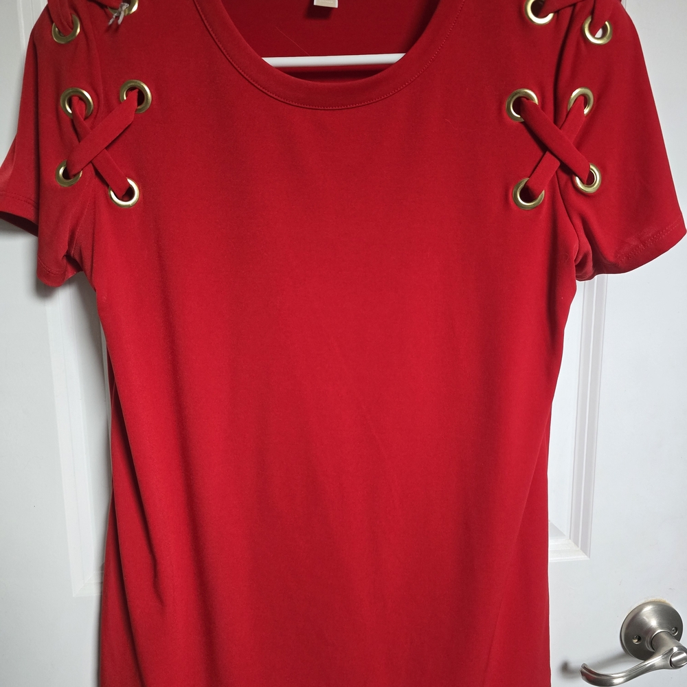 Michael Kors Red Lace-Up Short Sleeve Top